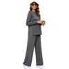 image:imageXIEERDUO Womens 2 Piece Outfits Fall Lounge Sets Cozy Side Slit Loungewear  Long Sleeve Side Slit Top Matching Wide Leg Pants Loose Track Suits Winter Fashion Clothing Travel Airport Vacation WearB Dark Grey