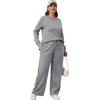 image:imageXIEERDUO Womens 2 Piece Outfits Fall Lounge Sets Cozy Side Slit Loungewear  Long Sleeve Side Slit Top Matching Wide Leg Pants Loose Track Suits Winter Fashion Clothing Travel Airport Vacation WearGrey