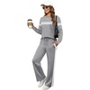 image:imageXIEERDUO Womens 2 Piece Outfits Fall Lounge Sets Cozy Side Slit Loungewear  Long Sleeve Side Slit Top Matching Wide Leg Pants Loose Track Suits Winter Fashion Clothing Travel Airport Vacation WearZ Grey White