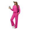 image:imageXIEERDUO Womens 2 Piece Outfits Fall Lounge Sets Cozy Side Slit Loungewear  Long Sleeve Side Slit Top Matching Wide Leg Pants Loose Track Suits Winter Fashion Clothing Travel Airport Vacation WearHot Pink