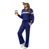 image:imageXIEERDUO Womens 2 Piece Outfits Fall Lounge Sets Cozy Side Slit Loungewear  Long Sleeve Side Slit Top Matching Wide Leg Pants Loose Track Suits Winter Fashion Clothing Travel Airport Vacation WearZ Navy White