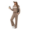 image:imageXIEERDUO Womens 2 Piece Outfits Fall Lounge Sets Cozy Side Slit Loungewear  Long Sleeve Side Slit Top Matching Wide Leg Pants Loose Track Suits Winter Fashion Clothing Travel Airport Vacation WearZ Coffe White