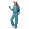 image:imageXIEERDUO Womens 2 Piece Outfits Fall Lounge Sets Cozy Side Slit Loungewear  Long Sleeve Side Slit Top Matching Wide Leg Pants Loose Track Suits Winter Fashion Clothing Travel Airport Vacation WearLake