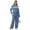 image:imageXIEERDUO Womens 2 Piece Outfits Fall Lounge Sets Cozy Side Slit Loungewear  Long Sleeve Side Slit Top Matching Wide Leg Pants Loose Track Suits Winter Fashion Clothing Travel Airport Vacation WearZ Blue White