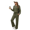 image:imageXIEERDUO Womens 2 Piece Outfits Fall Lounge Sets Cozy Side Slit Loungewear  Long Sleeve Side Slit Top Matching Wide Leg Pants Loose Track Suits Winter Fashion Clothing Travel Airport Vacation WearArmy Green