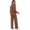 image:imageXIEERDUO Womens 2 Piece Outfits Fall Lounge Sets Cozy Side Slit Loungewear  Long Sleeve Side Slit Top Matching Wide Leg Pants Loose Track Suits Winter Fashion Clothing Travel Airport Vacation WearBrown