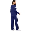 image:imageXIEERDUO Womens 2 Piece Outfits Fall Lounge Sets Cozy Side Slit Loungewear  Long Sleeve Side Slit Top Matching Wide Leg Pants Loose Track Suits Winter Fashion Clothing Travel Airport Vacation WearZ Navy White