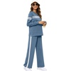 image:imageXIEERDUO Womens 2 Piece Outfits Fall Lounge Sets Cozy Side Slit Loungewear  Long Sleeve Side Slit Top Matching Wide Leg Pants Loose Track Suits Winter Fashion Clothing Travel Airport Vacation WearZ Blue White