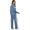 image:imageXIEERDUO Womens 2 Piece Outfits Fall Lounge Sets Cozy Side Slit Loungewear  Long Sleeve Side Slit Top Matching Wide Leg Pants Loose Track Suits Winter Fashion Clothing Travel Airport Vacation WearZ Blue White