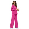 image:imageXIEERDUO Womens 2 Piece Outfits Fall Lounge Sets Cozy Side Slit Loungewear  Long Sleeve Side Slit Top Matching Wide Leg Pants Loose Track Suits Winter Fashion Clothing Travel Airport Vacation WearHot Pink