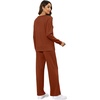 image:imageXIEERDUO Womens 2 Piece Outfits Fall Lounge Sets Cozy Side Slit Loungewear  Long Sleeve Side Slit Top Matching Wide Leg Pants Loose Track Suits Winter Fashion Clothing Travel Airport Vacation WearCaramel