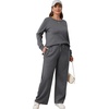 image:imageXIEERDUO Womens 2 Piece Outfits Fall Lounge Sets Cozy Side Slit Loungewear  Long Sleeve Side Slit Top Matching Wide Leg Pants Loose Track Suits Winter Fashion Clothing Travel Airport Vacation WearB Dark Grey