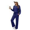 image:imageXIEERDUO Womens 2 Piece Outfits Fall Lounge Sets Cozy Side Slit Loungewear  Long Sleeve Side Slit Top Matching Wide Leg Pants Loose Track Suits Winter Fashion Clothing Travel Airport Vacation WearNavy