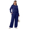 image:imageXIEERDUO Womens 2 Piece Outfits Fall Lounge Sets Cozy Side Slit Loungewear  Long Sleeve Side Slit Top Matching Wide Leg Pants Loose Track Suits Winter Fashion Clothing Travel Airport Vacation WearNavy