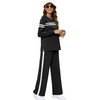 image:imageXIEERDUO Womens 2 Piece Outfits Fall Lounge Sets Cozy Side Slit Loungewear  Long Sleeve Side Slit Top Matching Wide Leg Pants Loose Track Suits Winter Fashion Clothing Travel Airport Vacation WearZ Black White