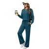 image:imageXIEERDUO Womens 2 Piece Outfits Fall Lounge Sets Cozy Side Slit Loungewear  Long Sleeve Side Slit Top Matching Wide Leg Pants Loose Track Suits Winter Fashion Clothing Travel Airport Vacation WearTeal