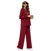 image:imageXIEERDUO Womens 2 Piece Outfits Fall Lounge Sets Cozy Side Slit Loungewear  Long Sleeve Side Slit Top Matching Wide Leg Pants Loose Track Suits Winter Fashion Clothing Travel Airport Vacation WearWine Red
