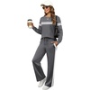 image:imageXIEERDUO Womens 2 Piece Outfits Fall Lounge Sets Cozy Side Slit Loungewear  Long Sleeve Side Slit Top Matching Wide Leg Pants Loose Track Suits Winter Fashion Clothing Travel Airport Vacation WearZ Darkgray White