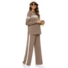 image:imageXIEERDUO Womens 2 Piece Outfits Fall Lounge Sets Cozy Side Slit Loungewear  Long Sleeve Side Slit Top Matching Wide Leg Pants Loose Track Suits Winter Fashion Clothing Travel Airport Vacation WearZ Coffe White