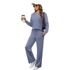 image:imageXIEERDUO Womens 2 Piece Outfits Fall Lounge Sets Cozy Side Slit Loungewear  Long Sleeve Side Slit Top Matching Wide Leg Pants Loose Track Suits Winter Fashion Clothing Travel Airport Vacation WearBlue