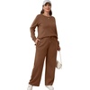 image:imageXIEERDUO Womens 2 Piece Outfits Fall Lounge Sets Cozy Side Slit Loungewear  Long Sleeve Side Slit Top Matching Wide Leg Pants Loose Track Suits Winter Fashion Clothing Travel Airport Vacation WearBrown
