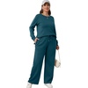 image:imageXIEERDUO Womens 2 Piece Outfits Fall Lounge Sets Cozy Side Slit Loungewear  Long Sleeve Side Slit Top Matching Wide Leg Pants Loose Track Suits Winter Fashion Clothing Travel Airport Vacation WearTeal