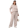 image:imageXIEERDUO Womens 2 Piece Outfits Fall Lounge Sets Cozy Side Slit Loungewear  Long Sleeve Side Slit Top Matching Wide Leg Pants Loose Track Suits Winter Fashion Clothing Travel Airport Vacation WearApricot