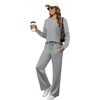 image:imageXIEERDUO Womens 2 Piece Outfits Fall Lounge Sets Cozy Side Slit Loungewear  Long Sleeve Side Slit Top Matching Wide Leg Pants Loose Track Suits Winter Fashion Clothing Travel Airport Vacation WearGrey