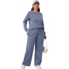 image:imageXIEERDUO Womens 2 Piece Outfits Fall Lounge Sets Cozy Side Slit Loungewear  Long Sleeve Side Slit Top Matching Wide Leg Pants Loose Track Suits Winter Fashion Clothing Travel Airport Vacation WearBlue