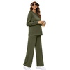 image:imageXIEERDUO Womens 2 Piece Outfits Fall Lounge Sets Cozy Side Slit Loungewear  Long Sleeve Side Slit Top Matching Wide Leg Pants Loose Track Suits Winter Fashion Clothing Travel Airport Vacation WearArmy Green