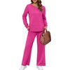 image:imageXIEERDUO Womens 2 Piece Outfits Fall Lounge Sets Cozy Side Slit Loungewear  Long Sleeve Side Slit Top Matching Wide Leg Pants Loose Track Suits Winter Fashion Clothing Travel Airport Vacation WearHot Pink