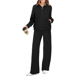 image:imageXIEERDUO Womens 2 Piece Outfits Full Zip Up Lounge Set Fashion SweatsuitsA Black