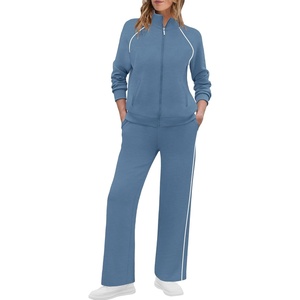 image:imageXIEERDUO Womens 2 Piece Outfits Full Zip Up Lounge Set Fashion SweatsuitsBlue White