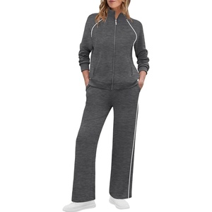 image:imageXIEERDUO Womens 2 Piece Outfits Full Zip Up Lounge Set Fashion SweatsuitsDarkgray White