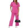 image:imageXIEERDUO Womens 2 Piece Outfits Summer Lounge Sets Side Slit Loungewear  Short Sleeve Top Matching Wide Leg Capri PantsHot Pink