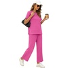image:imageXIEERDUO Womens 2 Piece Outfits Summer Lounge Sets Side Slit Loungewear  Short Sleeve Top Matching Wide Leg Capri PantsHot Pink