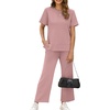 image:imageXIEERDUO Womens 2 Piece Outfits Summer Lounge Sets Side Slit Loungewear  Short Sleeve Top Matching Wide Leg Capri PantsPink