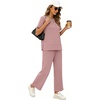 image:imageXIEERDUO Womens 2 Piece Outfits Summer Lounge Sets Side Slit Loungewear  Short Sleeve Top Matching Wide Leg Capri PantsPink