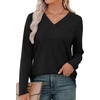 image:imageXIEERDUO Long Sleeve Shirts for Women V Neck Fall Tops Basic Tunic Tops Loose Fit Dressy 2026Black