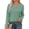 image:imageXIEERDUO Long Sleeve Shirts for Women V Neck Fall Tops Basic Tunic Tops Loose Fit Dressy 2026Blue Green