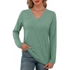 image:imageXIEERDUO Long Sleeve Shirts for Women V Neck Fall Tops Basic Tunic Tops Loose Fit Dressy 2026Blue Green