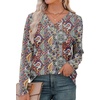 image:imageXIEERDUO Long Sleeve Shirts for Women V Neck Fall Tops Basic Tunic Tops Loose Fit Dressy 2026Boho Flower