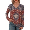 image:imageXIEERDUO Long Sleeve Shirts for Women V Neck Fall Tops Basic Tunic Tops Loose Fit Dressy 2026Boho Print