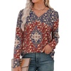 image:imageXIEERDUO Long Sleeve Shirts for Women V Neck Fall Tops Basic Tunic Tops Loose Fit Dressy 2026Boho Print