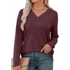 image:imageXIEERDUO Long Sleeve Shirts for Women V Neck Fall Tops Basic Tunic Tops Loose Fit Dressy 2026Burgundy