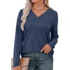 image:imageXIEERDUO Long Sleeve Shirts for Women V Neck Fall Tops Basic Tunic Tops Loose Fit Dressy 2026Dark Blue