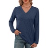 image:imageXIEERDUO Long Sleeve Shirts for Women V Neck Fall Tops Basic Tunic Tops Loose Fit Dressy 2026Dark Blue