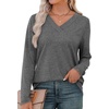 image:imageXIEERDUO Long Sleeve Shirts for Women V Neck Fall Tops Basic Tunic Tops Loose Fit Dressy 2026Grey