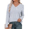 image:imageXIEERDUO Long Sleeve Shirts for Women V Neck Fall Tops Basic Tunic Tops Loose Fit Dressy 2026Patternedblue Stripe