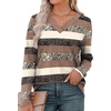 image:imageXIEERDUO Long Sleeve Shirts for Women V Neck Fall Tops Basic Tunic Tops Loose Fit Dressy 2026Patternedbrown Stripe